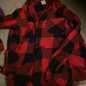 Flannel button up shirt red and black
